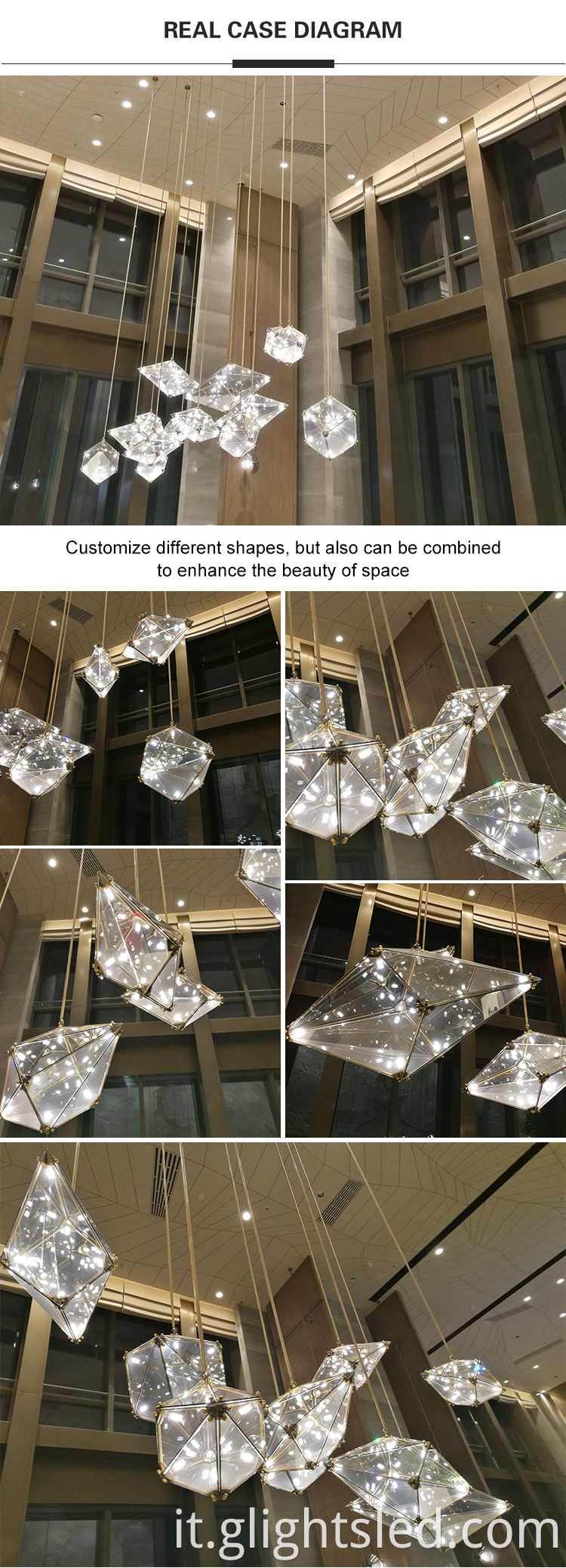 Lampada a sospensione grande lampadario moderno personalizzabile in cristallo a forma di diamante di moda creativa